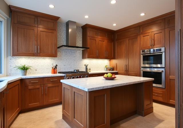 Cuisine sur mesure avec îlot central en bois
