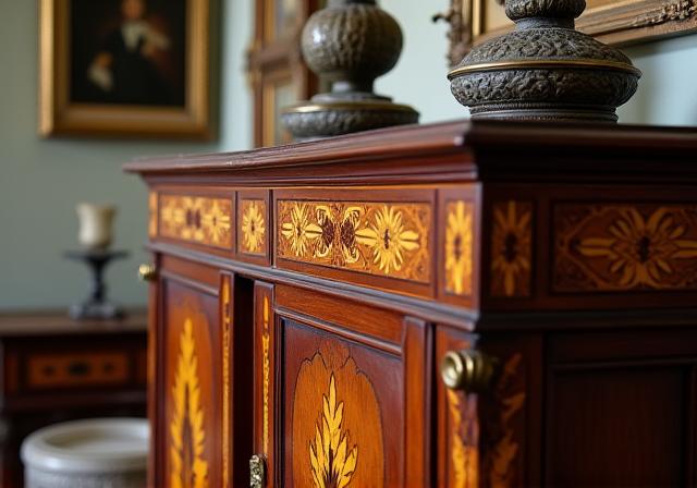 Meuble ancien restauré avec marqueterie