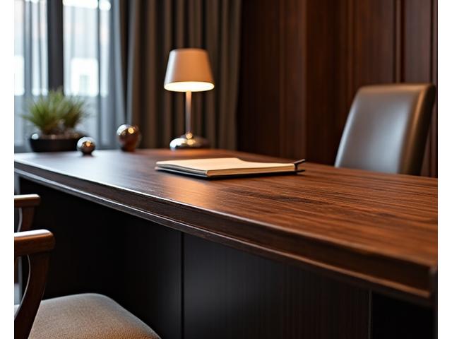Bureau de direction moderne sur mesure en bois foncé et métal