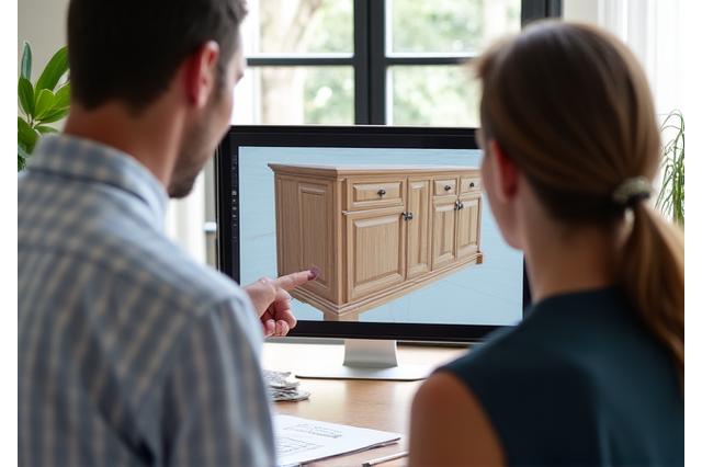 Architecte d'intérieur présentant des plans de design à un client sur un écran de tablette